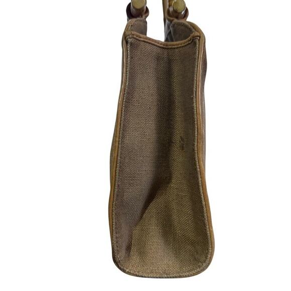 Fossil Vintage Wooden Handle Canvas Handbag Satchel Boho Purse Tan Brown Bag - Picture 9 of 14